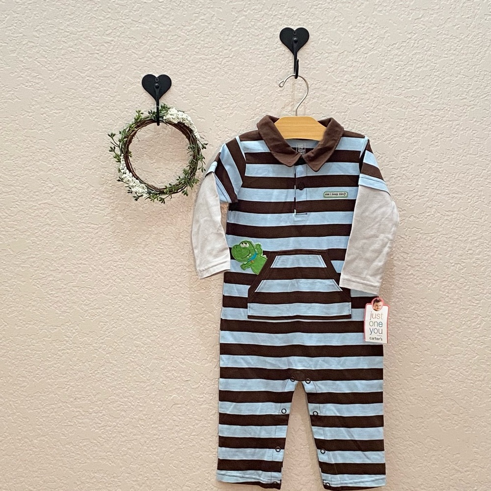 Just One You Coverall with Brown and Blue Stripes - Size 18m NWT